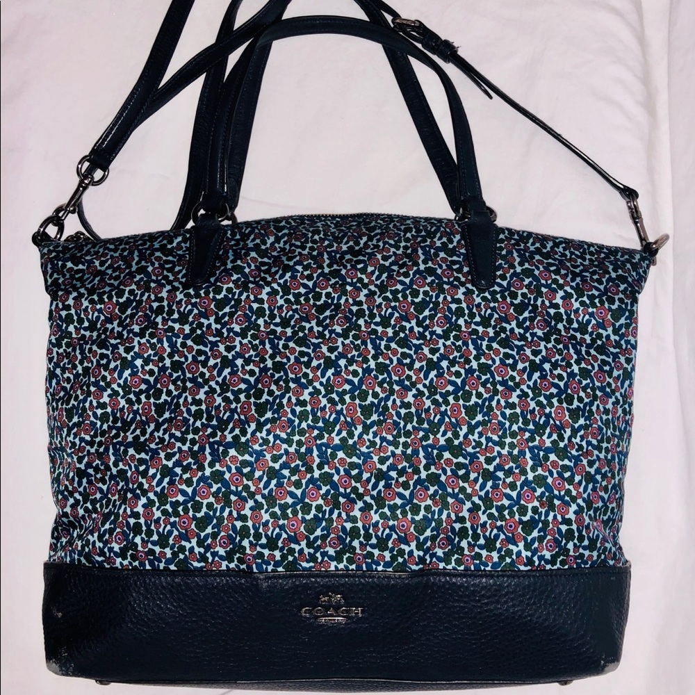 Coach Blue Ranch Floral Nylon and Leather Satchel